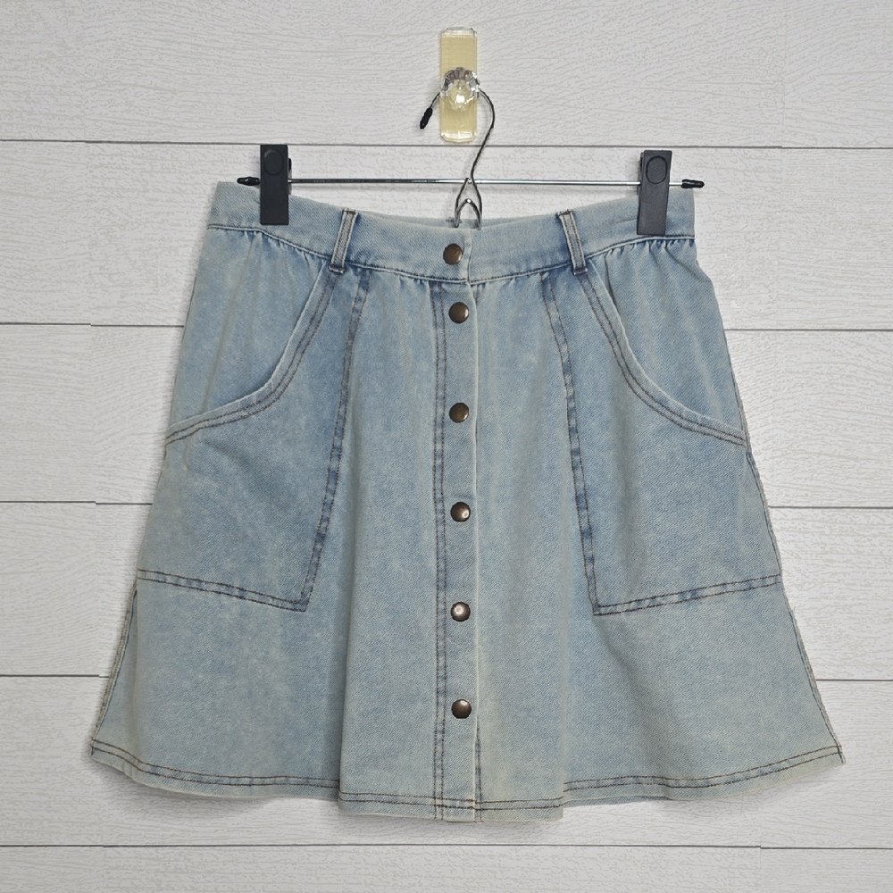 Topshop Light Blue Button-Front Mini Skirt